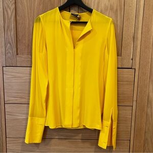 Akris Silk Wide Cuff Long Sleeve Blouse Yellow US 6 Spring Designer